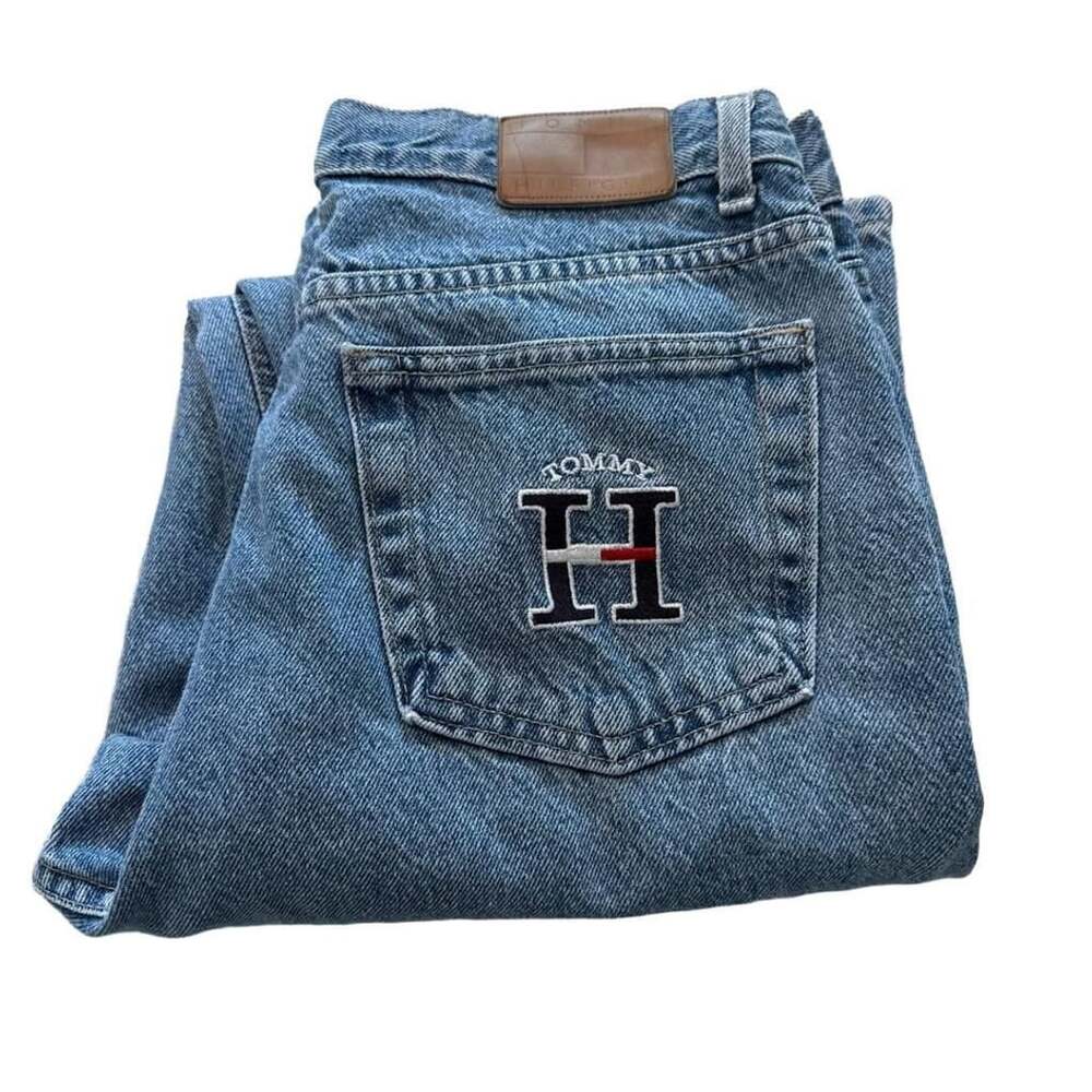 Vintage 90s Tommy Hilfiger High Waist Tapered Leg Mom Jeans with Embroidered Bac